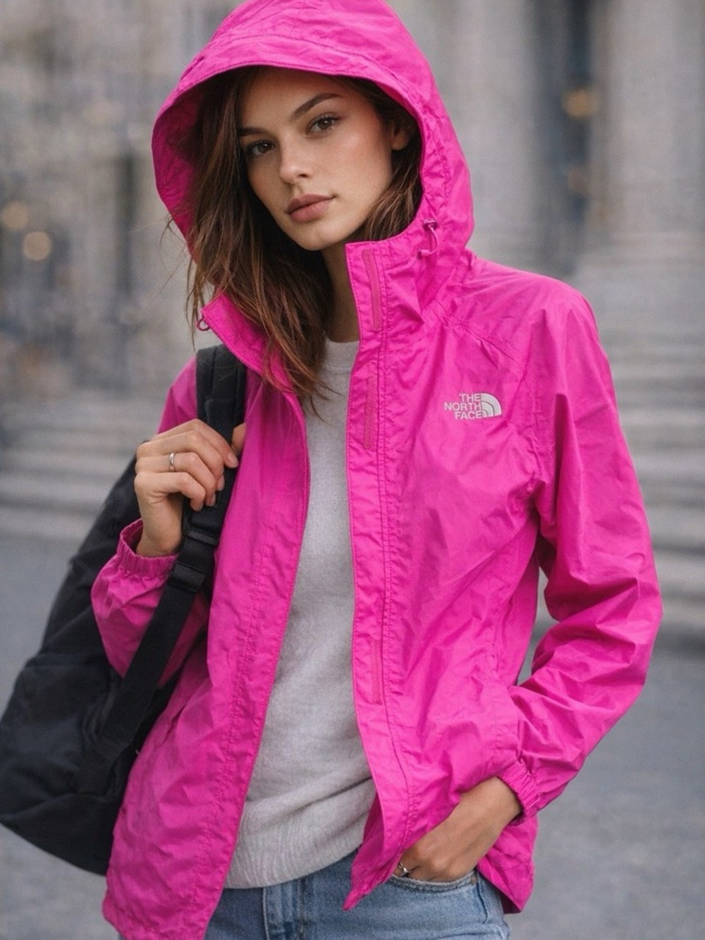 The North Face Women’s Hooded Windbreaker — Bright Pink
